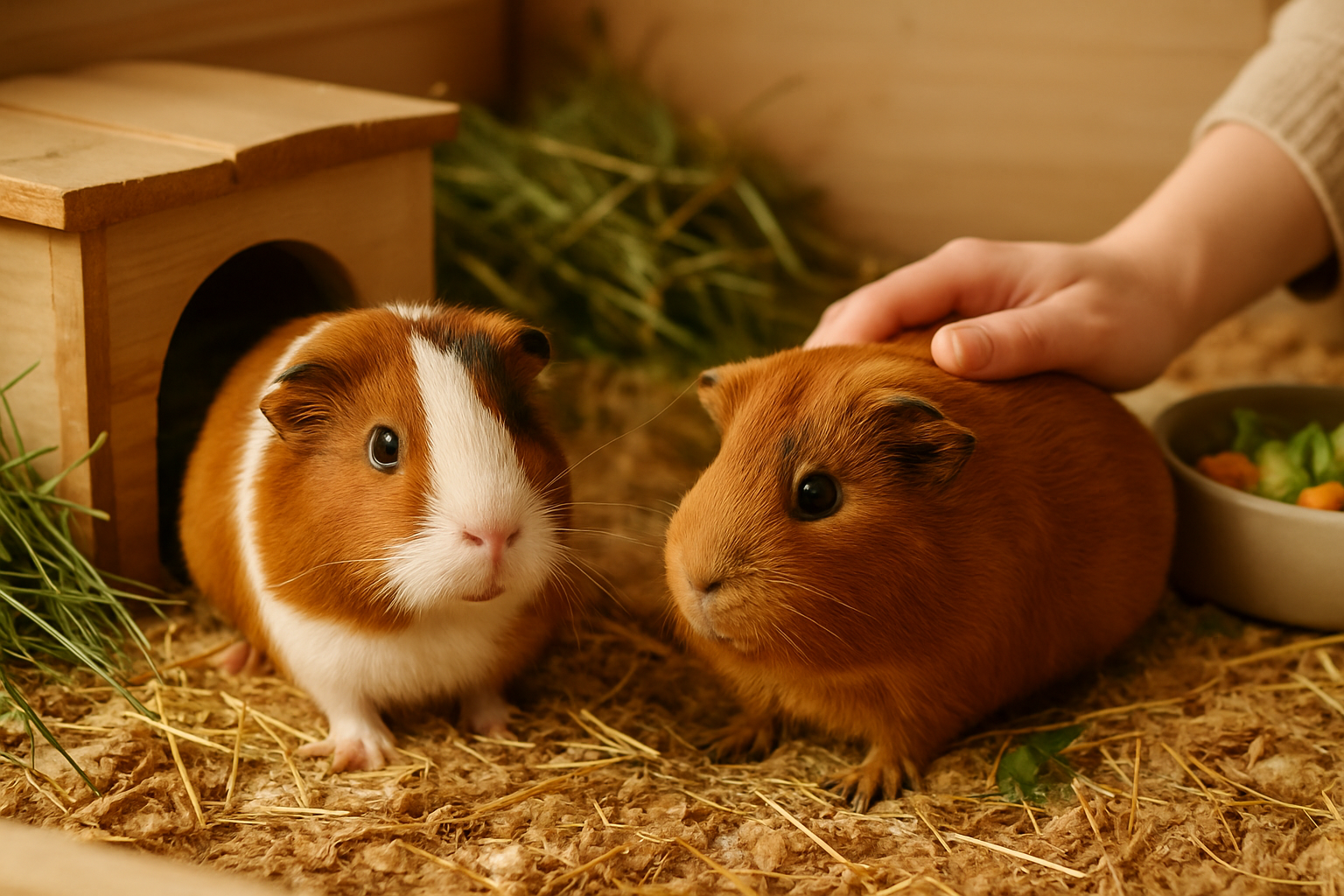 Meerschweinchen macht Geräusche und kommuniziert mit Artgenossen in einem artgerechten Gehege
