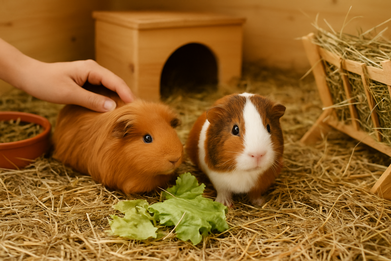 Niedliche Meerschweinchen in einem artgerechten Gehege, bereit für ein neues Zuhause