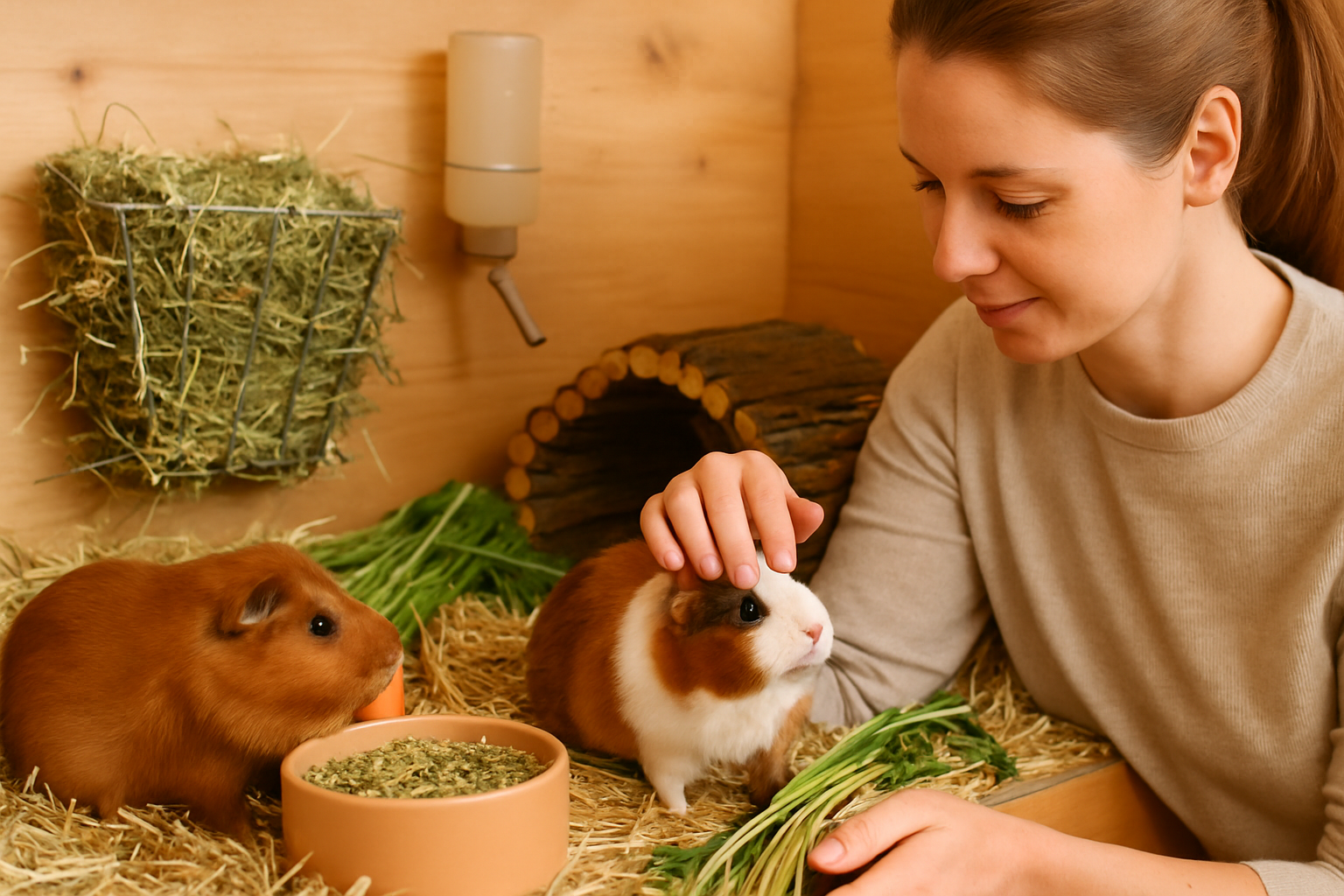 Älteres Meerschweinchen mit grauem Fell wird liebevoll von seinem Halter gestreichelt
