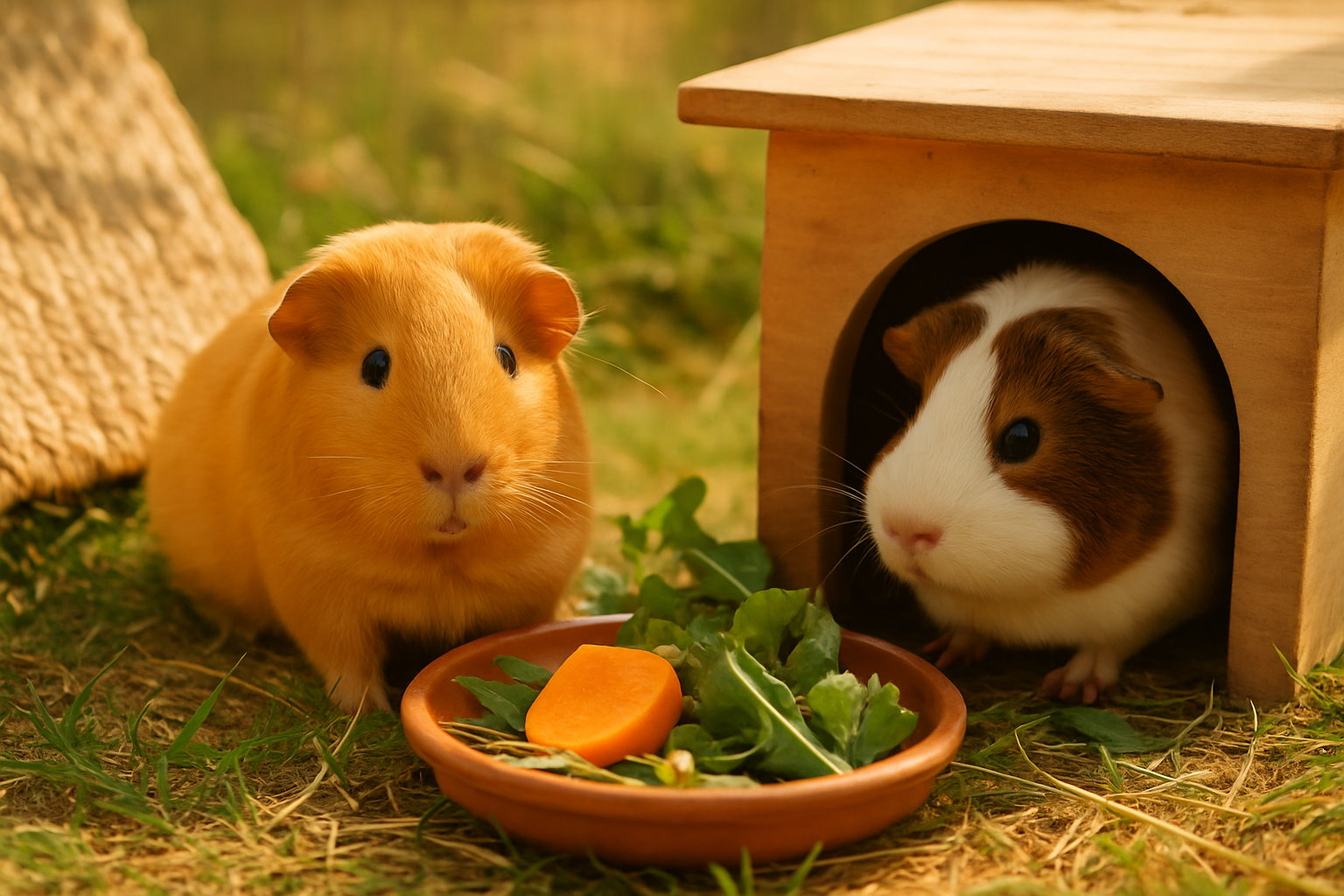 Meerschweinchen genießt Schatten und Abkühlung an einem heißen Sommertag